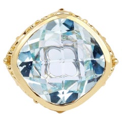 Blue Topaz Ring 12.7 Carats Gold Plated Silver