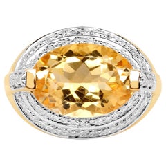 Bague Citrine avec Diamants 5.03 Carats Argent Plaqué Or