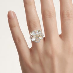 Crystal Quartz Flower Ring With Diamonds 6.67 Carats Gold Plated Silver