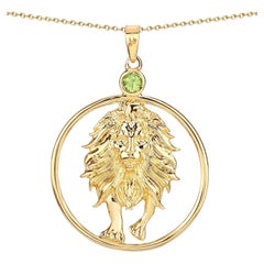Peridot Leo Pendant 0.22 Carats Gold Plated Silver