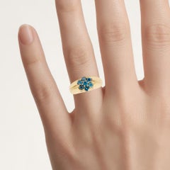 Blue Diamond Ring 0.96 Carats Gold Plated Silver