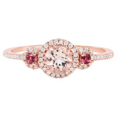 Bague en morganite sertie de diamants, 0,6 carat, or rose 14 carats