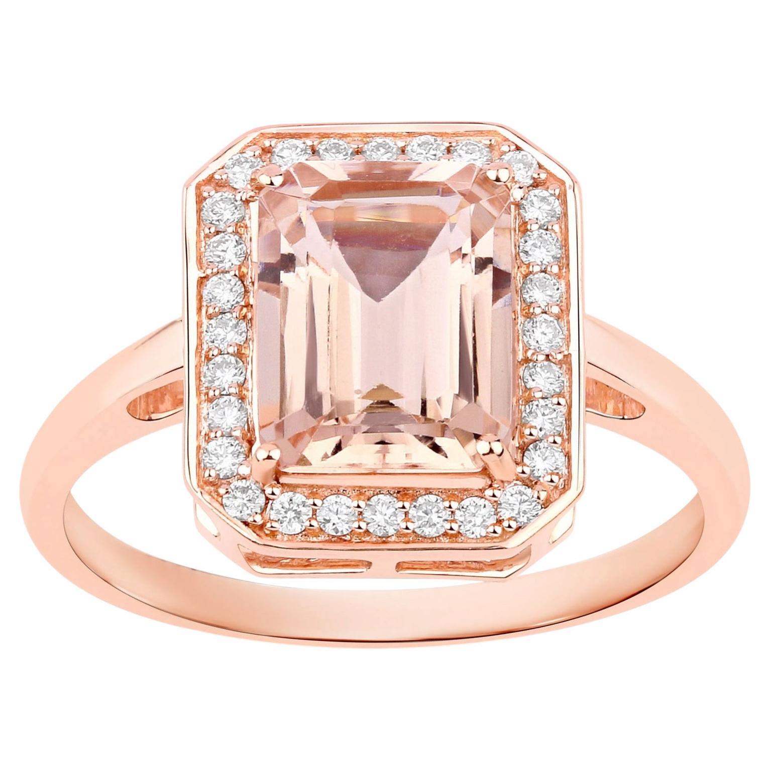 Anillo de morganita con diamantes, 1,94 quilates, oro rosa de 14K