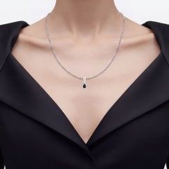 Blue Sapphire Pendant With Diamonds 0.82 Carats 14K White Gold
