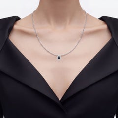 Blue Sapphire Pendant With Diamonds 1.12 Carats 14K White Gold