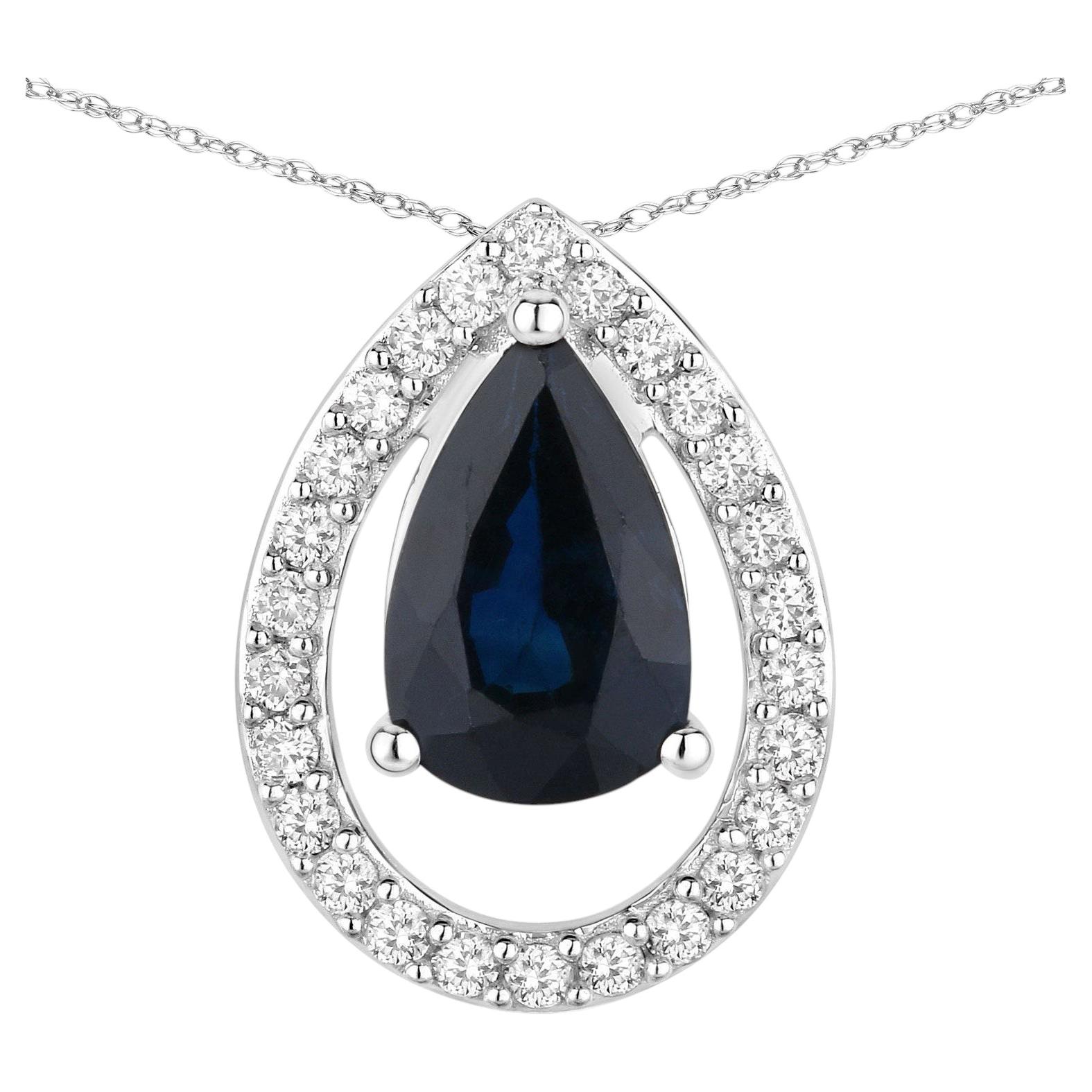 Colgante de zafiro azul con diamantes de 1,12 quilates, en oro blanco de 14K