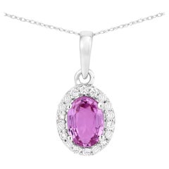 Ciondolo con zaffiro rosa e diamanti da 0,92 carati, in oro bianco 14K