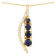 Blue Sapphire Pendant With Diamonds 0.34 Carats 14K Yellow Gold