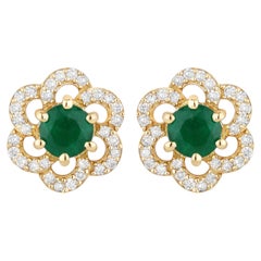 Boucles d'oreilles à clous « Fleur d'émeraude » de Zambie, 0,6 carat, or jaune 14 carats