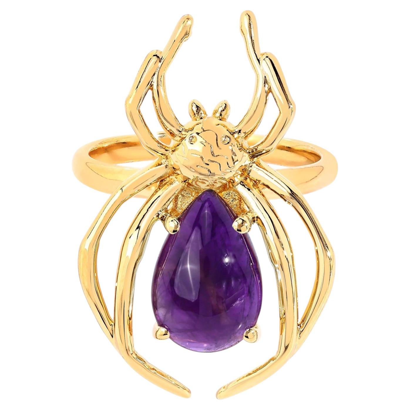 Amethyst Spider Ring 2.98 Carats Gold Plated Silver For Sale