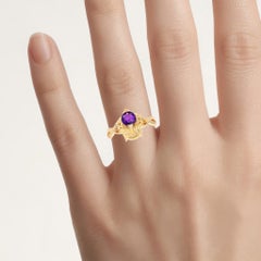 Amethyst Owl Ring 0.72 Carats Gold Plated Silver