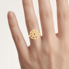 Amethyst Spider Web Ring 0.02 Carats Gold Plated Silver