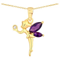 Amethyst Fairy Pendant With White Topaz 0.68 Carats Gold Plated Silver