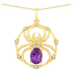 Amethyst Spider Pendant With White Topaz 1.2 Carats Gold Plated Silver