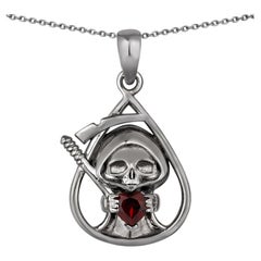 Ciondolo a forma di teschio Garnet Reaper, 0,3 carati, argento sterling