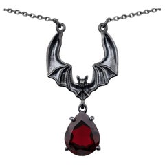 Garnet Bat Necklace 2.44 Carats Sterling Silver