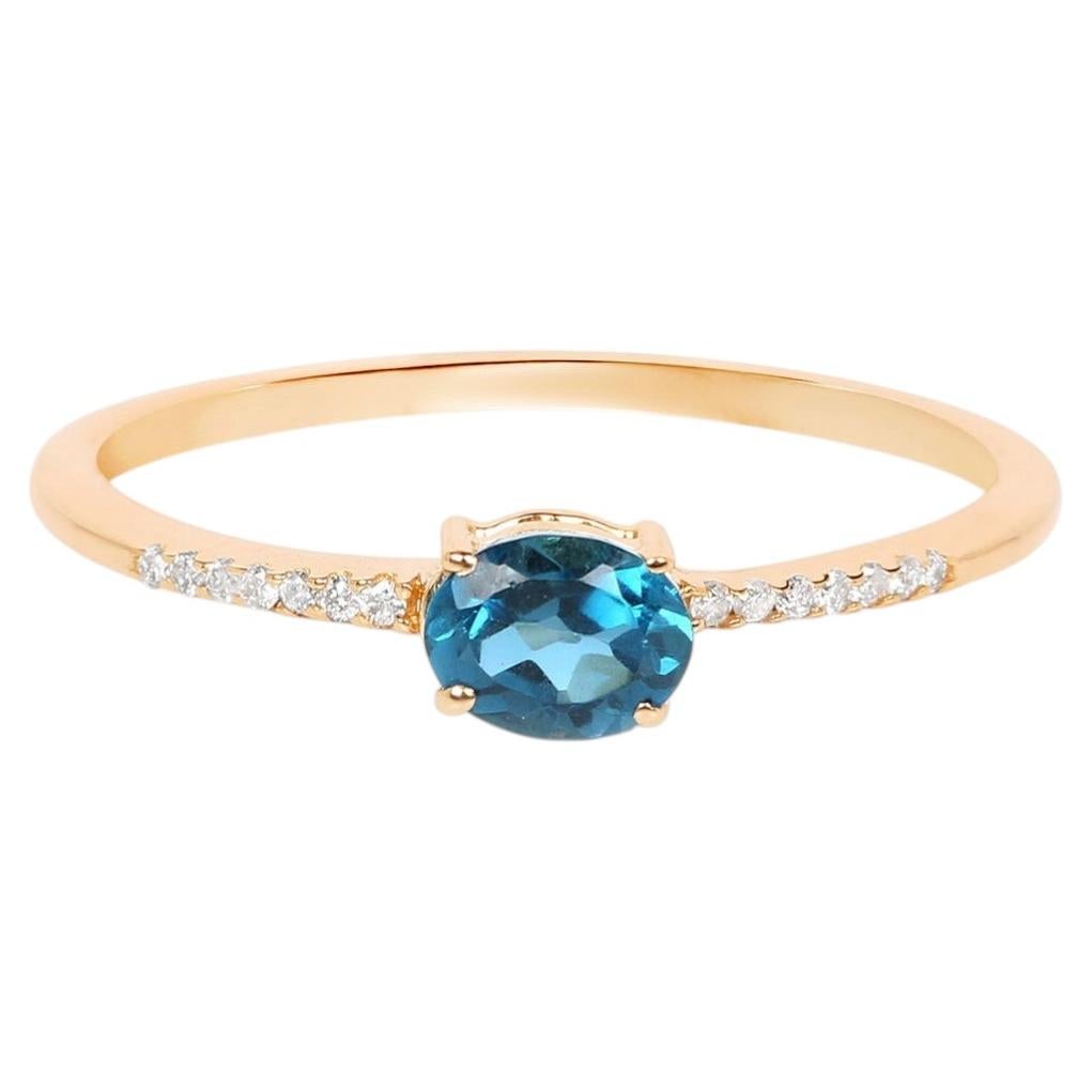 London Blue Topaz Ring With Diamonds 0.4 Carats 10K Yellow Gold For Sale