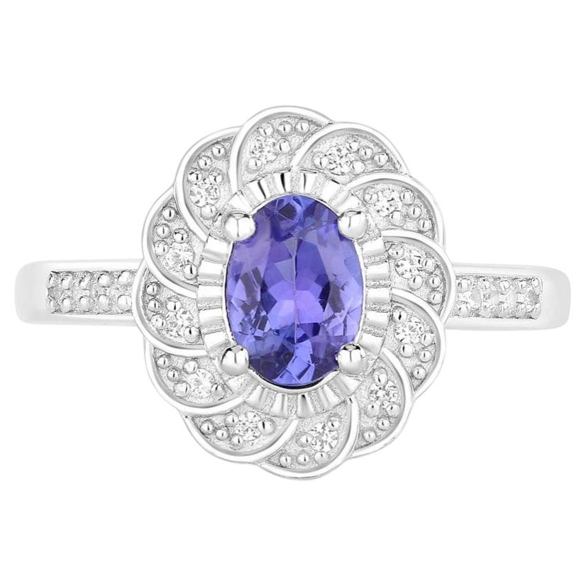 Tanzanite Ring With White Sapphire 0.92 Carats Sterling Silver For Sale