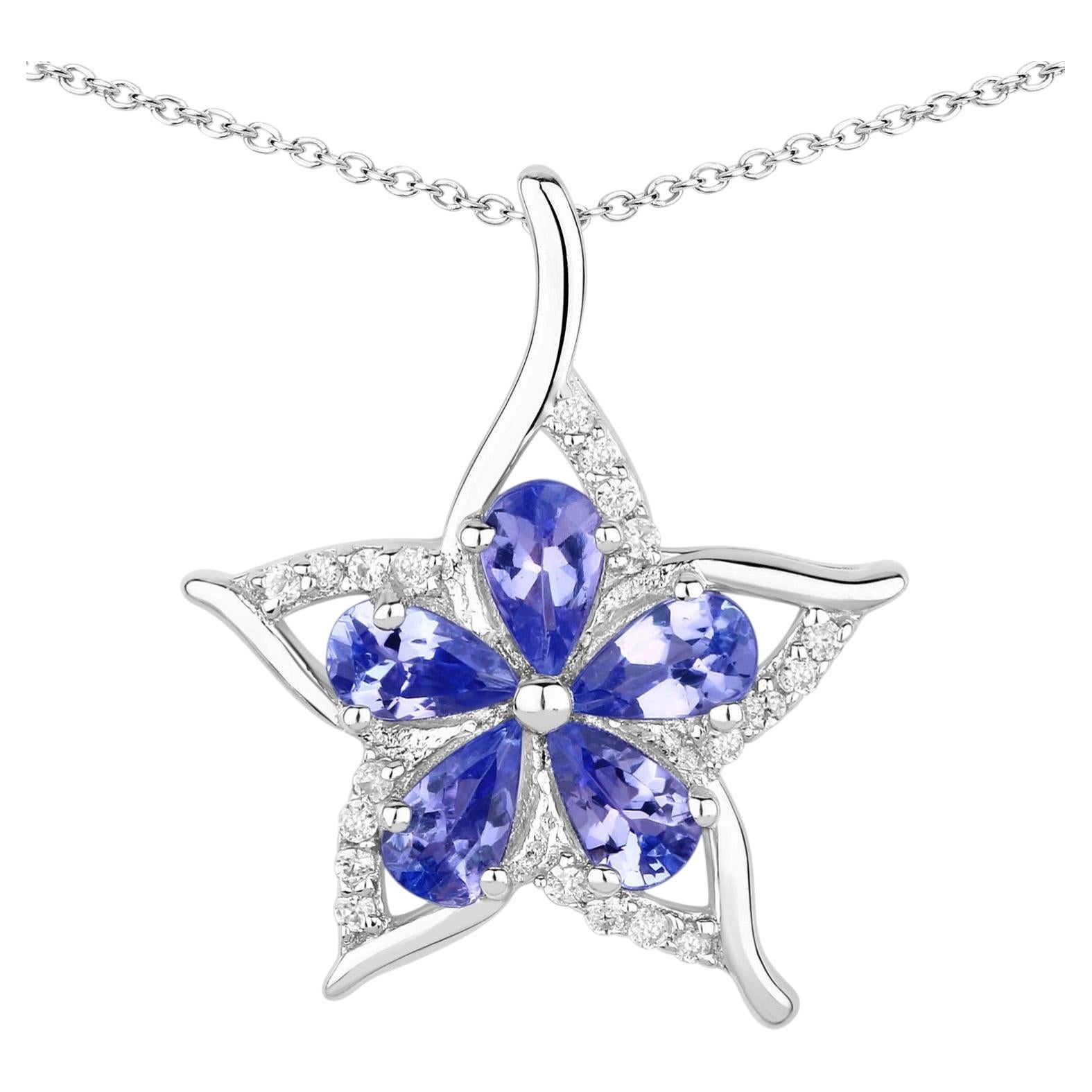 Tanzanite Star Pendant With White Zircon 1.14 Carats Sterling Silver For Sale