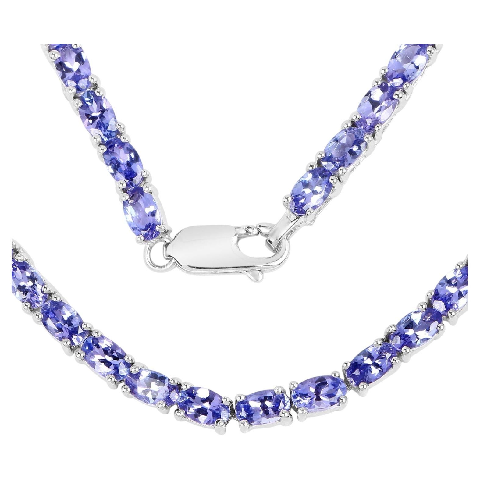 Tanzanite Necklace 21.4 Carats Sterling Silver For Sale