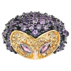 Rhodolite Garnet Ring With Amethyst 1.94 Carats Sterling Silver