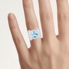 Blue Topaz Ring With White Topaz 4.86 Carats Sterling Silver