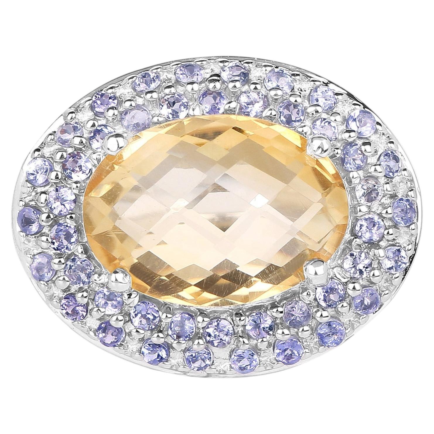 Citrine Ring With Tanzanite 5.74 Carats Sterling Silver For Sale