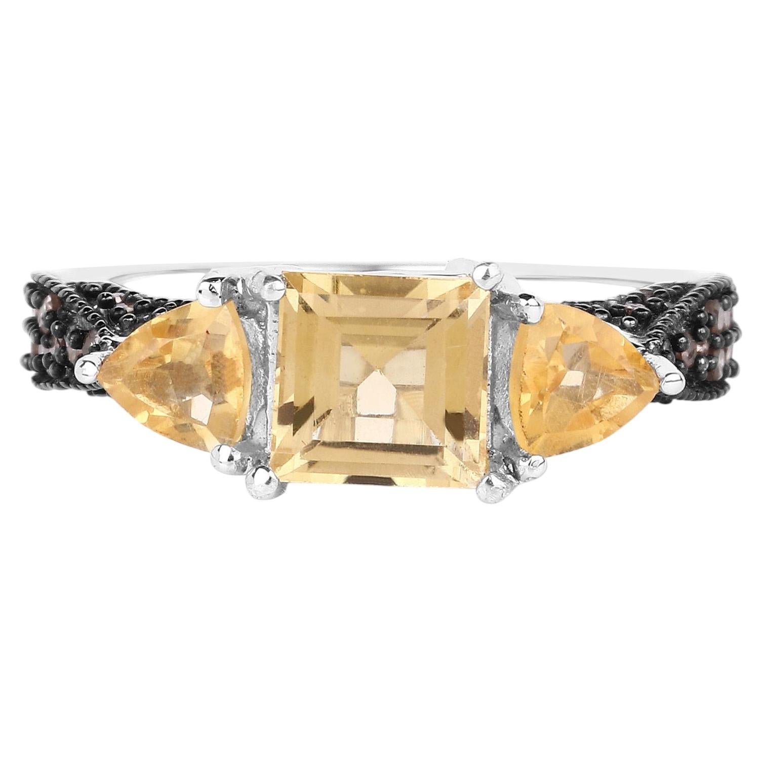 Anillo de citrino con diamantes color champán, 2.64 quilates, plata de ley