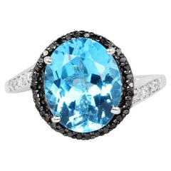 Ring mit Schweizer blauem Topas und mehrfarbigen Diamanten, 5,44 Karat, Sterlingsilber
