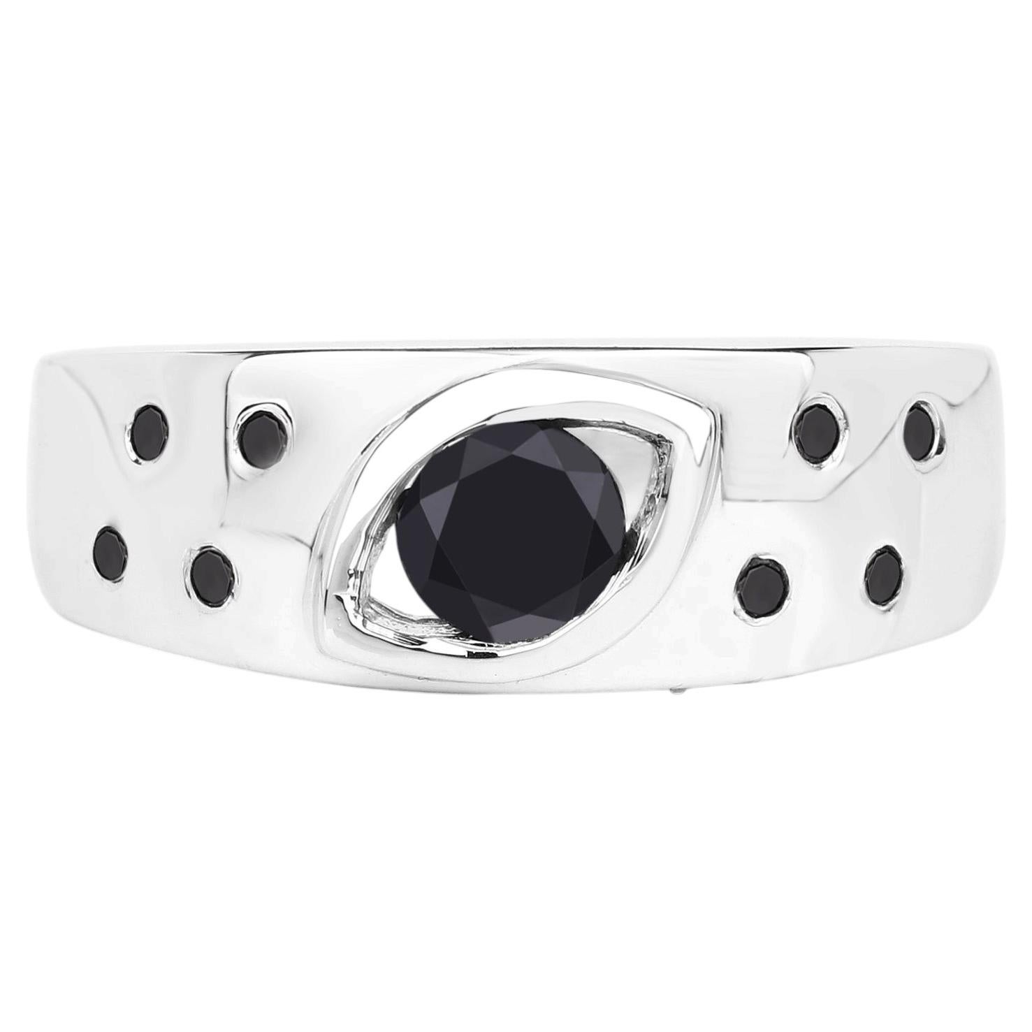 Black Diamond Ring 0.56 Carats Sterling Silver For Sale