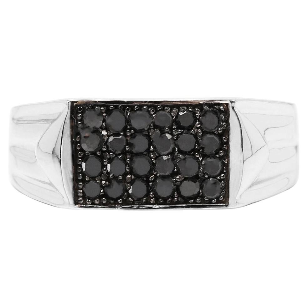 Black Diamond Ring 0.4 Carats Sterling Silver For Sale