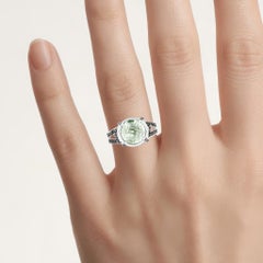 Green Amethyst Ring With Multicolor Diamonds 4.02 Carats Sterling Silver
