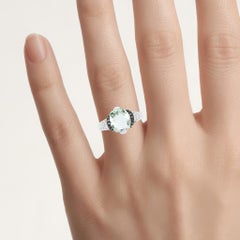 Green Amethyst Ring With Multicolor Diamonds 2.88 Carats Sterling Silver
