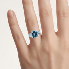 London Blue Topaz Ring With Swiss Blue Topaz 4.36 Carats Sterling Silver