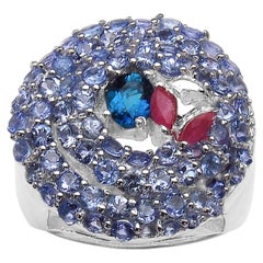 London Blue Topaz Ring With Tanzanite 3.14 Carats Sterling Silver