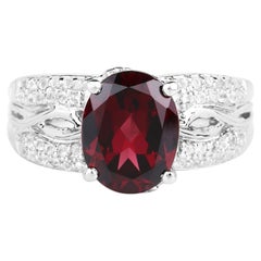 Rhodolite Garnet Ring With White Topaz 3.2 Carats Sterling Silver