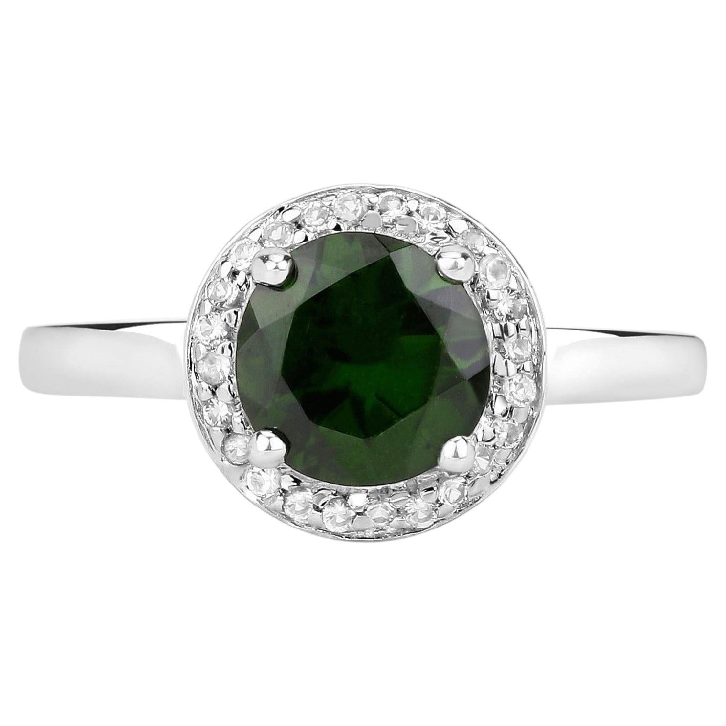 Chrome Diopside Ring With White Topaz 1.86 Carats Sterling Silver For Sale