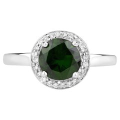 Chrome Diopside Ring With White Topaz 1.86 Carats Sterling Silver