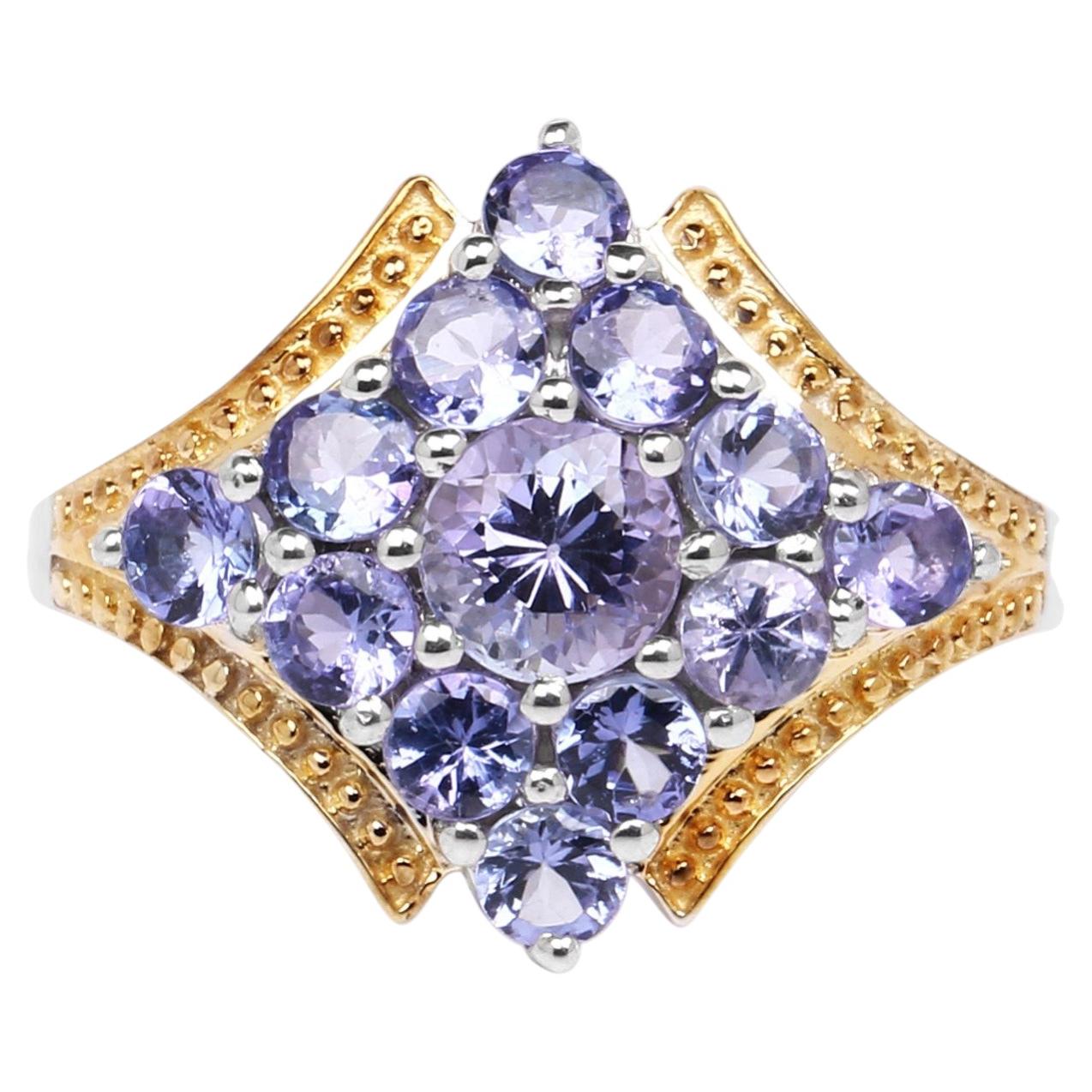 Tansanit-Ring, 1.64 Karat, vergoldetes Silber