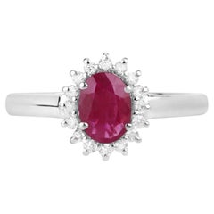 Ruby Ring With Diamonds 0.98 Carats 10K White Gold