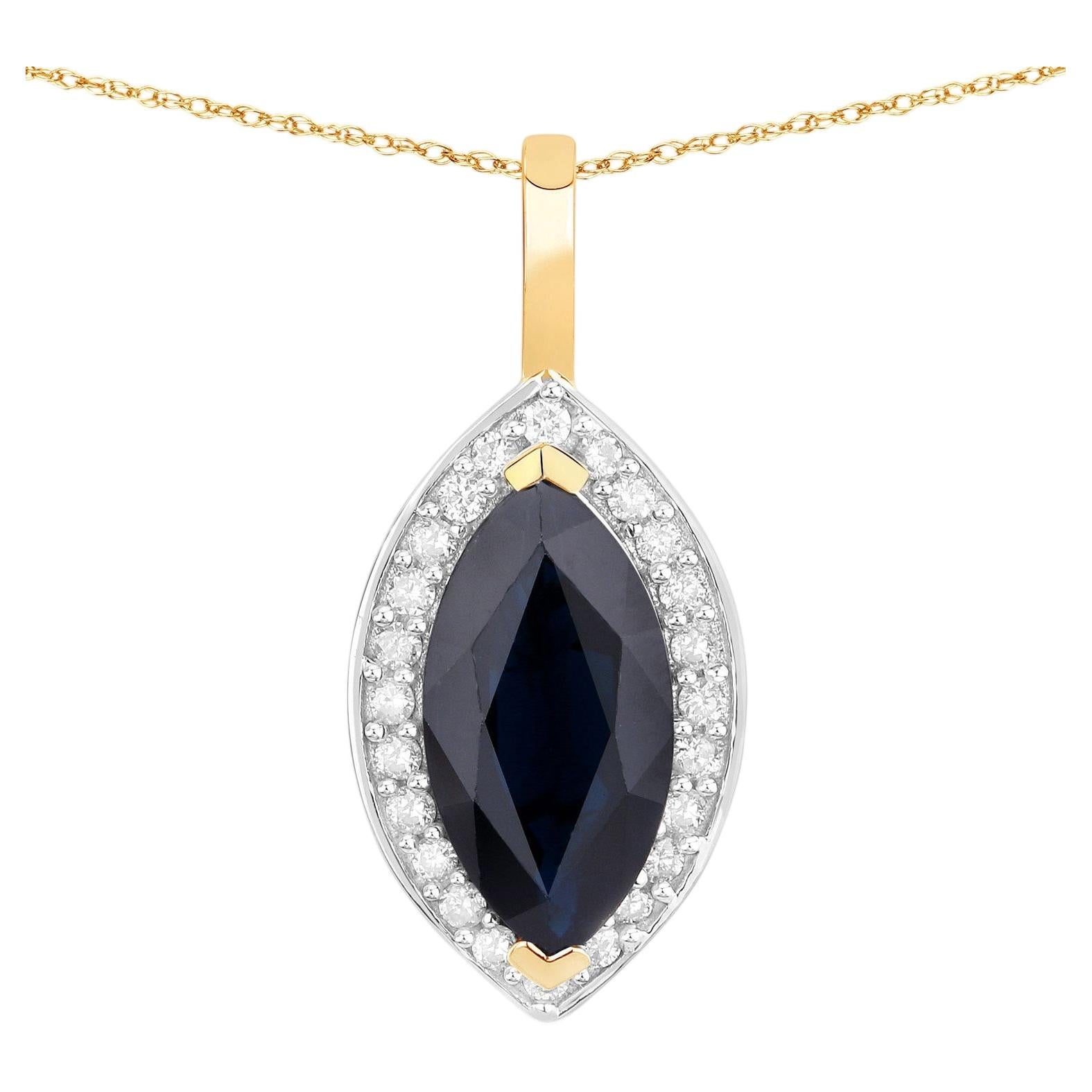 Blue Sapphire Pendant With Diamonds 2.26 Carats 10K Yellow Gold