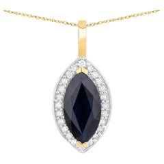 Blue Sapphire Pendant With Diamonds 2.26 Carats 10K Yellow Gold