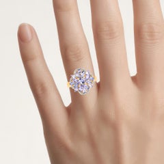 Tanzanite Flower Ring With White Topaz 1.96 Carats Gold Plated Silver