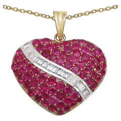 Ruby Heart Pendant With White Topaz 4.58 Carats Gold Plated Silver
