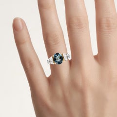 London Blue Topaz Ring With White Topaz 4.08 Carats Gold Plated Silver