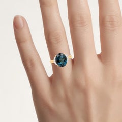 London Blue Topaz Ring With Diamonds 6.06 Carats Gold Plated Silver