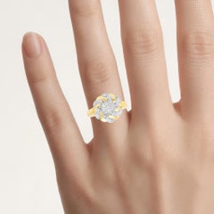 Diamond Flower Ring 0.26 Carats Gold Plated Silver