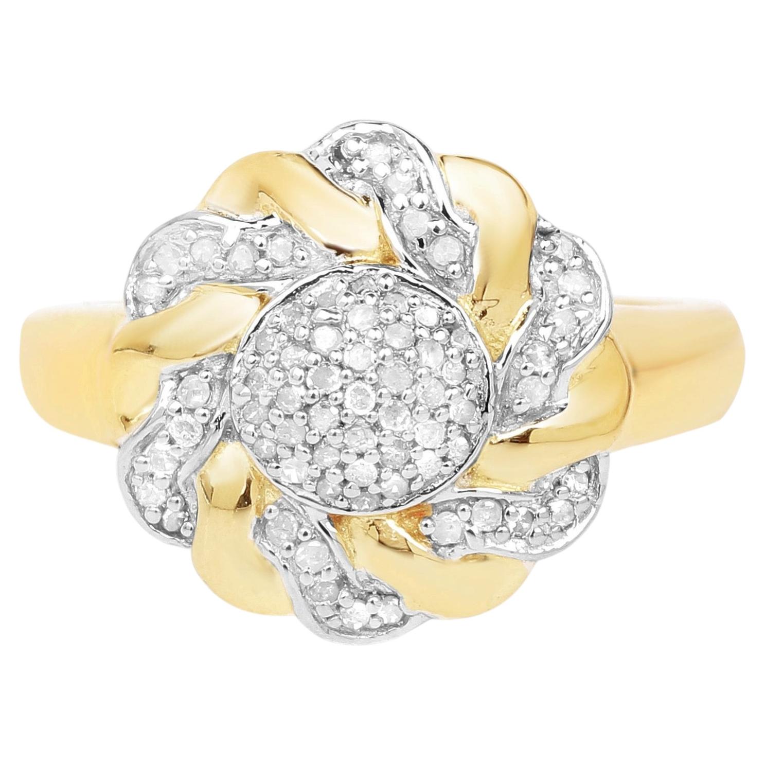 Diamant-Blumenring, 0,26 Karat, vergoldetes Silber