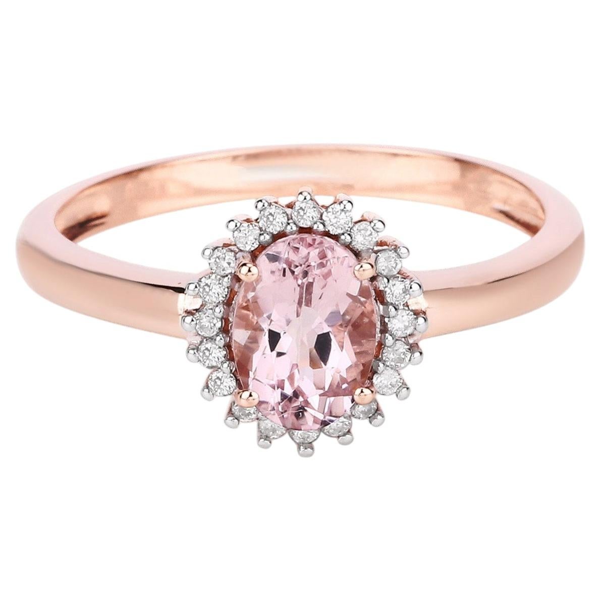 Anillo de morganita con diamantes de 0,78 quilates en oro rosa de 14K en venta