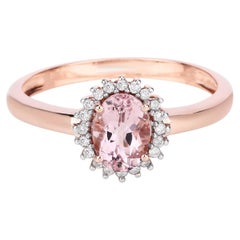 Anillo de morganita con diamantes de 0,78 quilates en oro rosa de 14K